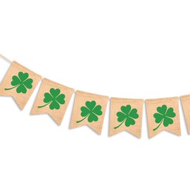SWHATYW Burlap Lucky Banner Irish Four Leaf Bunting Garland St.particks Day Party Decoration Supplies