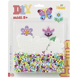Hama Perlen 4216 Ironing Beads Flower and Butterfly Gift Bag with Approx. 1100 Midi Beads Includes 2 Shaped Pin Plates Motif Template Ironing Paper for Children from 5 Years