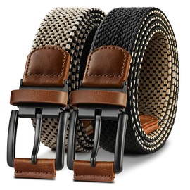 Men Belt Rerversible-BULLIANT Golf Belt Stretch Braided for Gift Men 1 3/8"-2 In 1 Belt(Black/Beige,26"-30"Waist Adjustable)
