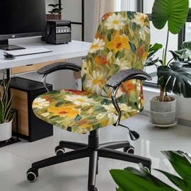 Xorudoydet Daisy Oil Painting Print Office Chair Cover, Removable Office Chair Seat Covers Breathable Rotating Chair Slipcovers Water Resistant High Back Computer Chair Cover-S