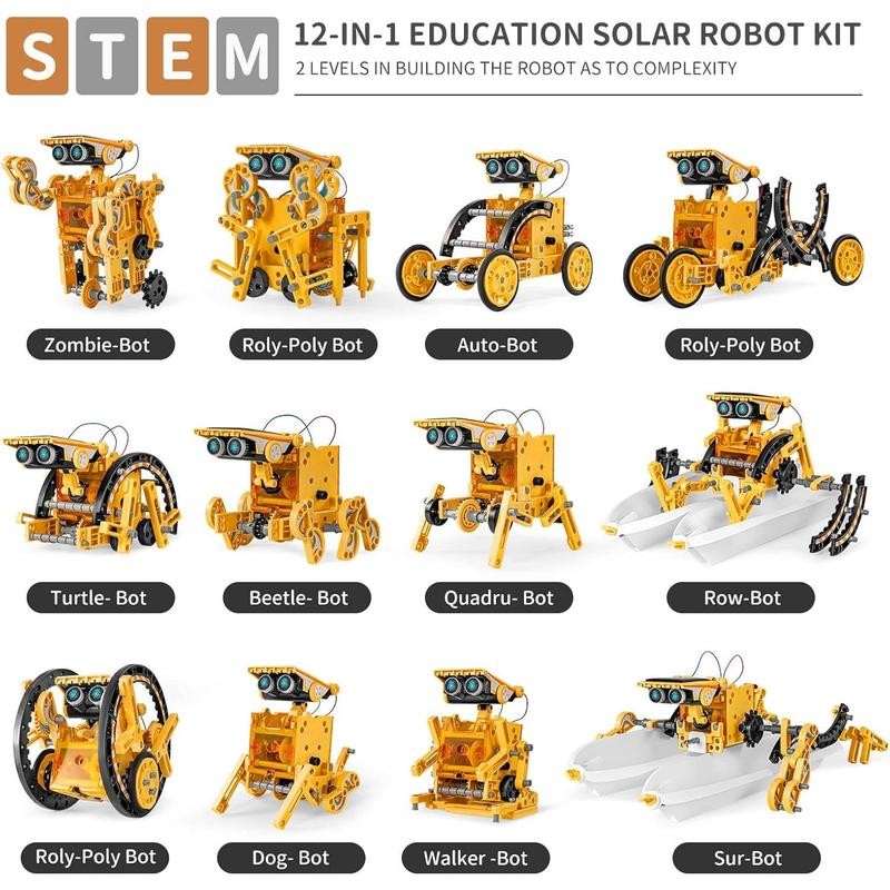 Solar Robot Kit, 12-in-1 Educational STEM Science Experiment Toys, Solar