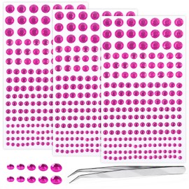 Self Adhesive Face Gems and Pearls for Makeup, Festival Jewels, Hair Gems Pearls, 3/4/5/6/8 mm Round Rhinestone Stickers for Face, Eye, Makeup, Body, Crafts 591Pcs (10_Pink)