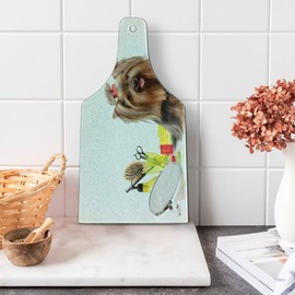 Ambesonne Yorkie Cutting Board, Yorkshire Terrier with Stylish Hairdressing Equipment Mirror Scissors, Decorative Tempered Glass Cutting and Serving Board, Wine Bottle Shape, Dark Brown Multicolor