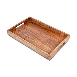 Samhita Acacia Wood Serving Tray with Handles,Wooden Serving Tray, Snack Tray , Breakfast Tray, Great for, Breakfast, Coffee Tables, Homes, Restaurant|Size- 15" x 10" x 1.6"