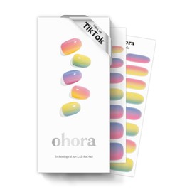 ohora Semi Cured Gel Nail Strips (N Pastel) - Yellow, Ombre, Works with Any UV/LED Lamps, Salon-Quality, Long Lasting, Easy to Apply & Remove - Includes 2 Prep Pads, Nail File & Wooden Stick