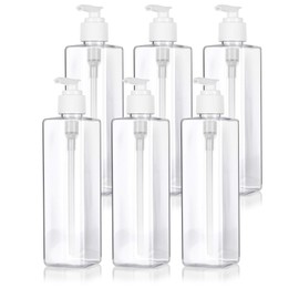 8 oz / 250 ml Clear Plastic PET Square Bottle (BPA Free) with White Lotion Pump (6 Pack)