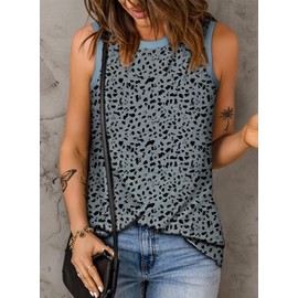 EVALESS Tank Top for Women Fashion 2025 Crewneck Sleeveless Shirts Clothing Cute Polka Dots Tops Shirt Loose Fit Basic Casual Vacation Outfits Gray Large