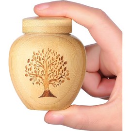 Small Urns for Human Ashes Keepsake Set of 1,Mini Urns for Ashes Made of Bamboo with Tree of Life Pattern Engraved,Mini Cremation Urn for Human Pet Ashes,Hold Ashes Up to 6.1 Cubic Inches