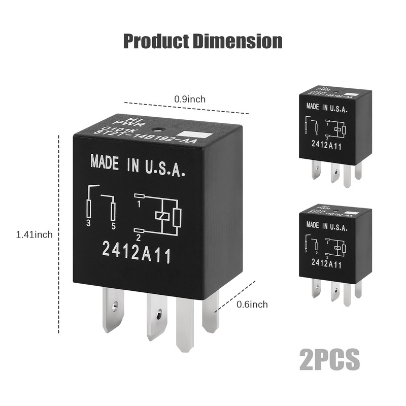 2PCS Car Relay Replacement OEM# 8T2T-14B192-AA,Multi-Purpose 4 Pin Relay Automotive