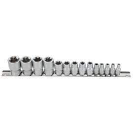 HASKYY Torx Socket Set 14-Piece E-Profile External Torx Socket Spanner Set E4-E24 1/4 3/8 1/2 Inch Socket Spanner Inserts Square on Rail