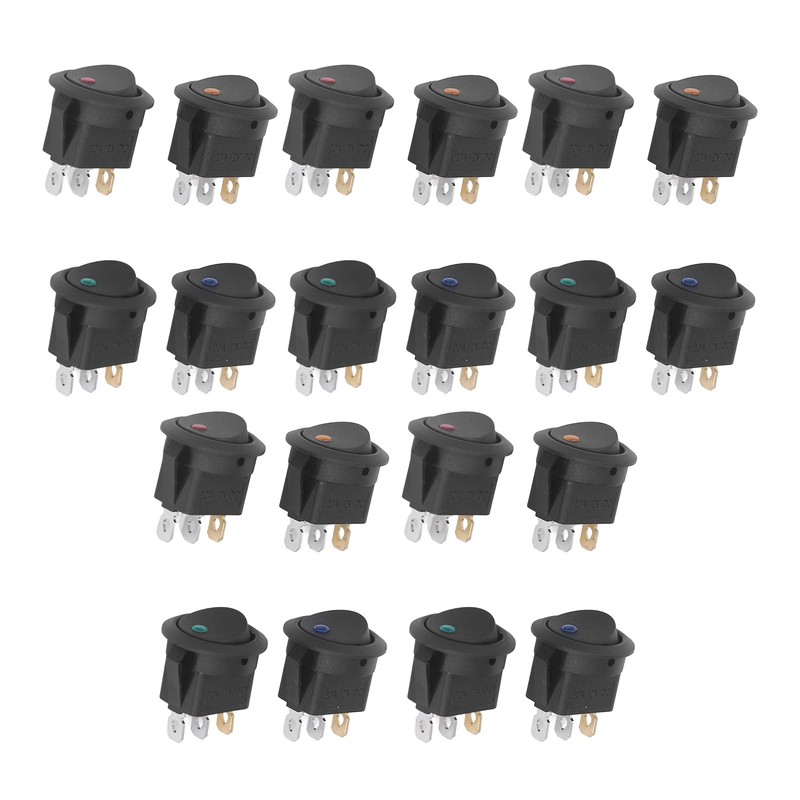 20Pcs 12V Round Rocker Switch LED Light 3 Pin 2
