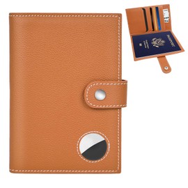 Genuine Leather Passport Holder, RFID Blocking Travel Wallet for Men/Women, Stylish Passport Cover with Airtag Slot, Durable Passport Wallet case travel essentials (Brown)