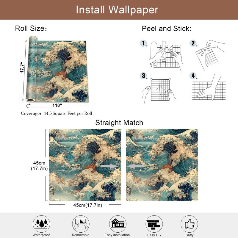 Vintage Ocean Wave Wallpaper, Japanese Art Inspired Seascape Wallpaper