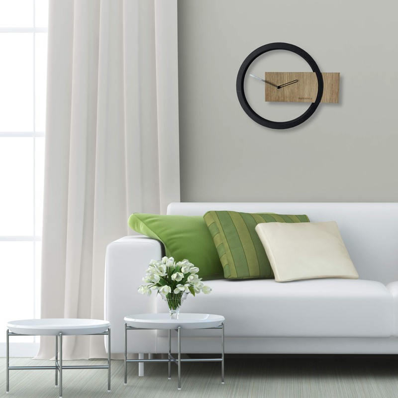 FLEXISTYLE Wall Clock, Wood, Black, 32 cm