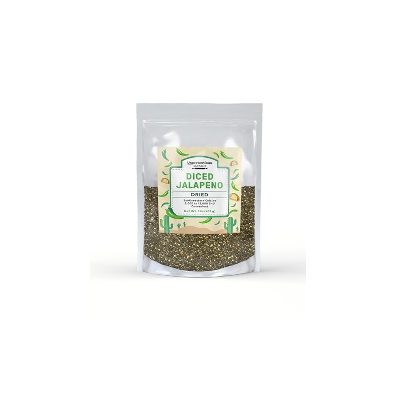 Unpretentious Dried Diced Jalapeno, 1 lb, Mild to Medium Heat,
