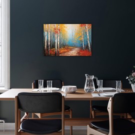 LURENCZH Birch Trees Canvas Wall Art Fall White Birch Picture Prints Autumn Landscape Paintings for Bedroom Bathroom Decor Framed(Tree-2,12.00" x 18.00")