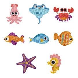 Syntego 8pcs 5D Diamond Art Assorted Colourful Sea Creatures Magnets DIY Diamond Magnet Kit for Beginners Arts and Crafts