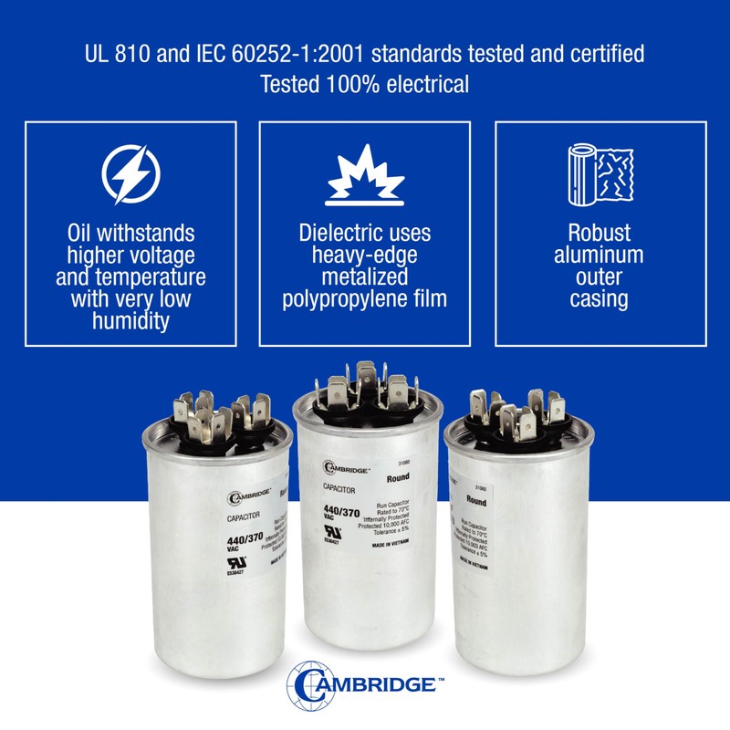 45+10uF 45/10 MFD ±5% 370/440VAC Dual Run Round AC Capacitor