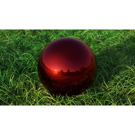 Lulu Decor, Red Stainless Steel Gazing Mirror Ball Size 16, Smooth Reflective Shiny Garden Decoration Globe