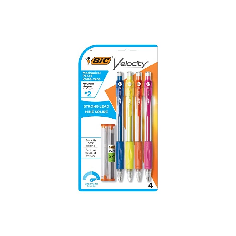BIC Velocity - Portaminas, punta media (0.7 mm), Negro, 4