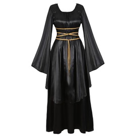 Lehauya Renaissance Costume Women Medieval Faire Costumes Irish Over Victorian Retro Gown Long Dress Black Small