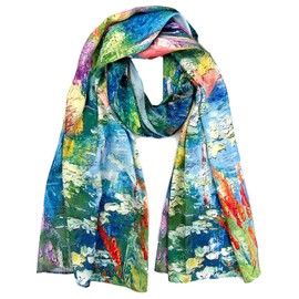 Plum Feathers Super Soft Silk Blend Art Shawl Scarf Van Gogh Monet Klimt Inspired Scarfs for Women House Edge of Colorful Forest