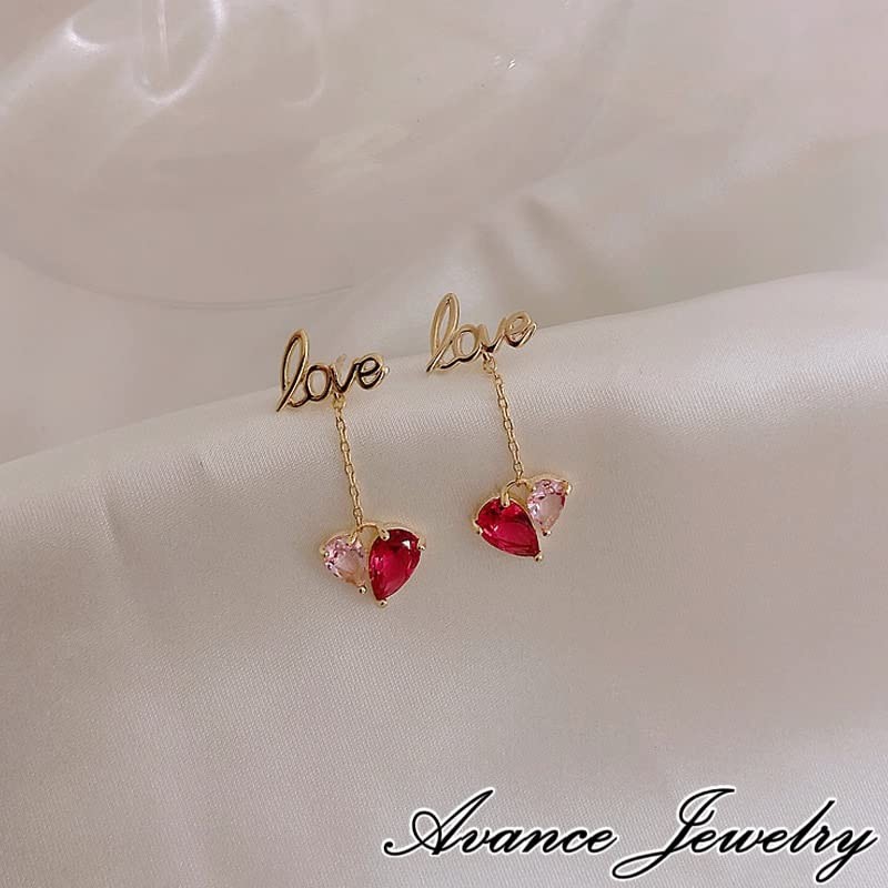 Avance love Love Heart Stone Earrings, Gold, Cute, Women's, Metal