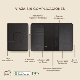 Satechi Portapasaporte con Rastreo Find My, Cartera de 4 Ranuras, Negro