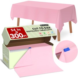 54 in X 300 FT Pink Plastic Table Cover Roll with Slide Cutter，Cuts Up to 36 Rectangle 8 Feet Disposable Plastic Table Cloths，Disposable Table Cover Roll for Dinning，Parties，BBQ，Wedding，Outdoor
