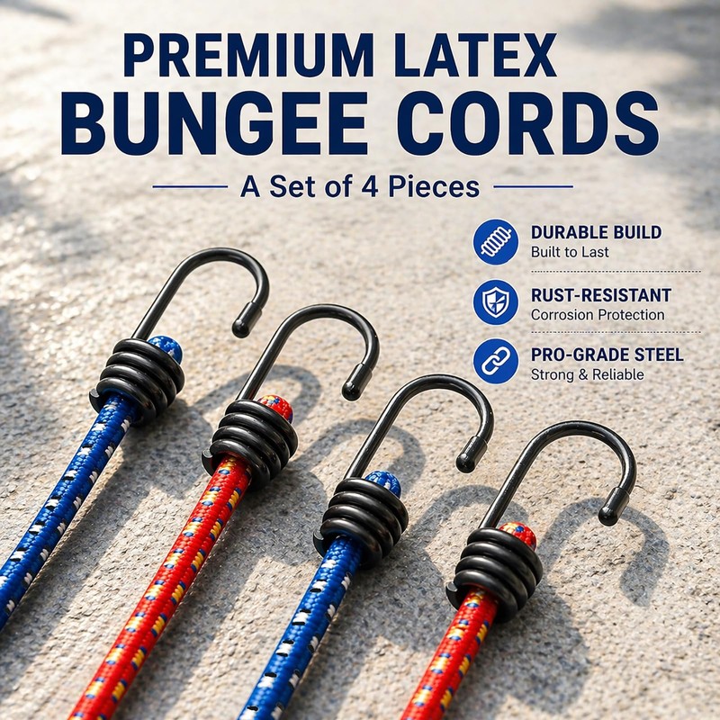 40 inch Bungee Cords with Hooks, 4 Pack Outdoor Heavy