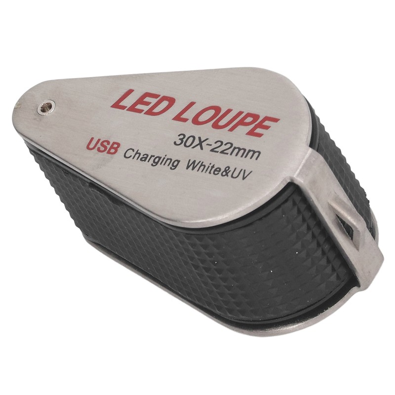 LED UV Loupe Rechargeable Foldable Portable Metal 30X Pocket Magnifier