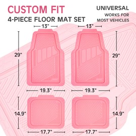 CAR PASS Heavy Duty Rubber Floor Mats 4-Piece,Pink Car Mats Full Sets Anti-Slip,Waterproof Universal Trim-to-Fit for Car SUV Truck, Durable All Weather Automotive Car Mats for Women,Girly(All Pink)