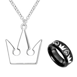 Collar de 2 piezas con diseño de coronas de Kingdom H. Corona de Sora y anillo de Roxas, accesorios de joyería de disfraces