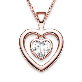 FF73VGGGZIFA Women's Rose-Gold Heart Pendant Necklace, Cubic Zirconia Stone, 925 Silver, High Quality Gold Plating, with Case, Customisable