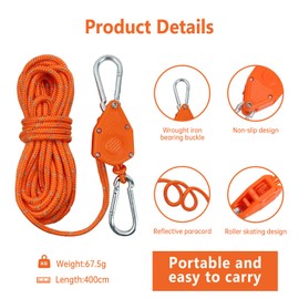 4PCS Reflective Tent Guy Ropes, 4mm Tent Camping Cord with Pulley, 4M Heavy Duty Reflective Cord Tent Guide Rope with Aluminum Adjuster for Outdoor Camping Hiking Awning Tents