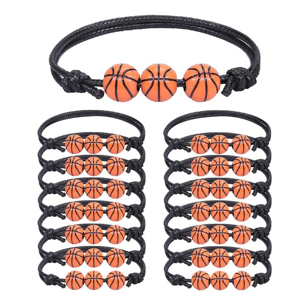 CRLLDPM 15 x Basketball Bracelet Charm Bracelets Adjustable Braided Bracelet for Children, Teenagers, Adults, Basketball Teams, Party Basketball Bracelets for Children, Boys, Men