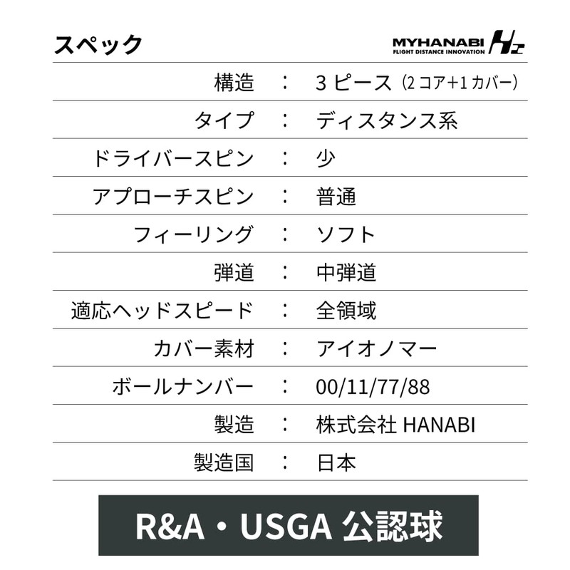 MYHANABI H2 Soft Distance 2nd Model Golf Balls Made in