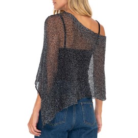 Back From Bali Womens Sheer Poncho Bolero Shrugs for Dresses Lightweight Summer Black Silver Metallic Shawl Cover Up