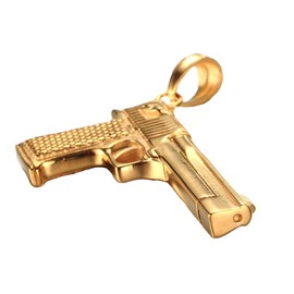 Pauro - Stainless Steel CS Men's Pistol Hip Hop Punk Chain Pendant for Biker Gold / Silver / Black, Stainless Steel