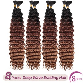 SUYIAPIY Boho Hair for Braiding Deep Wave Bulk Hair for Braiding Natural Black Micro Twist No Weft Wet and Wavy Braids 1B/30/27 22 Inch 8 pack