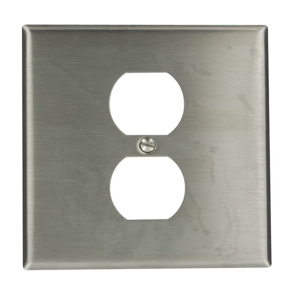 Leviton 84039-40 2-Gang Type 302 Stainless Steel 1-Duplex, Centered Opening Wallplate, Stainless Steel