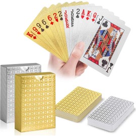 54 Premium Plastic Playing Cards, Set of 2 (Gold+Silver) Waterproof Durable Magic Poker Playing Cards for Party Games, Fashion Unbreakable Cards (Gold+Silver)