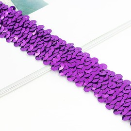 Length10 Yards，Wide 1.1 Inch Elastic Sequin Ribbon Trim for Sewing Dress Dance Costumes Headband （Purple-30mm）