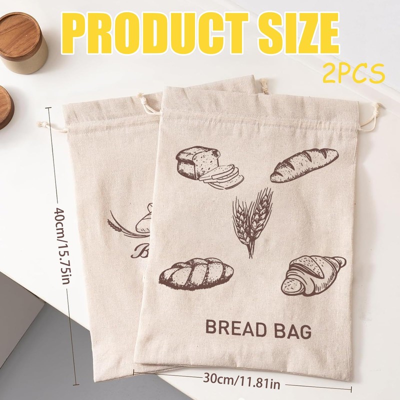 2 Pcs Linen Bread Bag with TPU Plastic Lining,Eco Reusable