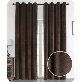 BEAUTEX Velvet Blackout Curtain with Eyelets 140 x 175 cm (Width 140 cm, Height 175 cm, Brown)