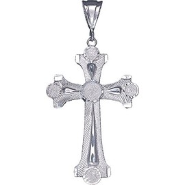 eJewelryPlus Large Sterling Silver Cross Without Jesus Pendant Necklace with Diamond Cut Finish (with 24 inch Figaro Chain)