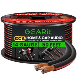 14AWG Speaker Wire, GearIT Pro Series 14 AWG Gauge Speaker Wire Cable (50 Feet / 15.24 Meters) Great Use for Home Theater Speakers and Car Speakers Black
