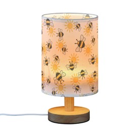 Wusikd Bee Insect Table Lamp Cute Bee LED Desk Light USB Nightstand Lamp with Non Slip Wood Base & Eye-Friendily Lampshade for Living Room Bedroom Dorm Home Office Desk Decor