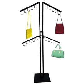 Only Hangers Four Arm Chrome Handbag Rack with Adjustable Height J-Hook Arms - Available in Black and Chrome (BLACK)