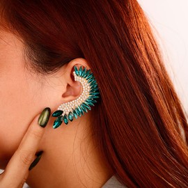 Denifery Boho Rhinestone Ear Climber Earrings - Crystal Crawler Punk Climbing Earrings for Women (Blue)